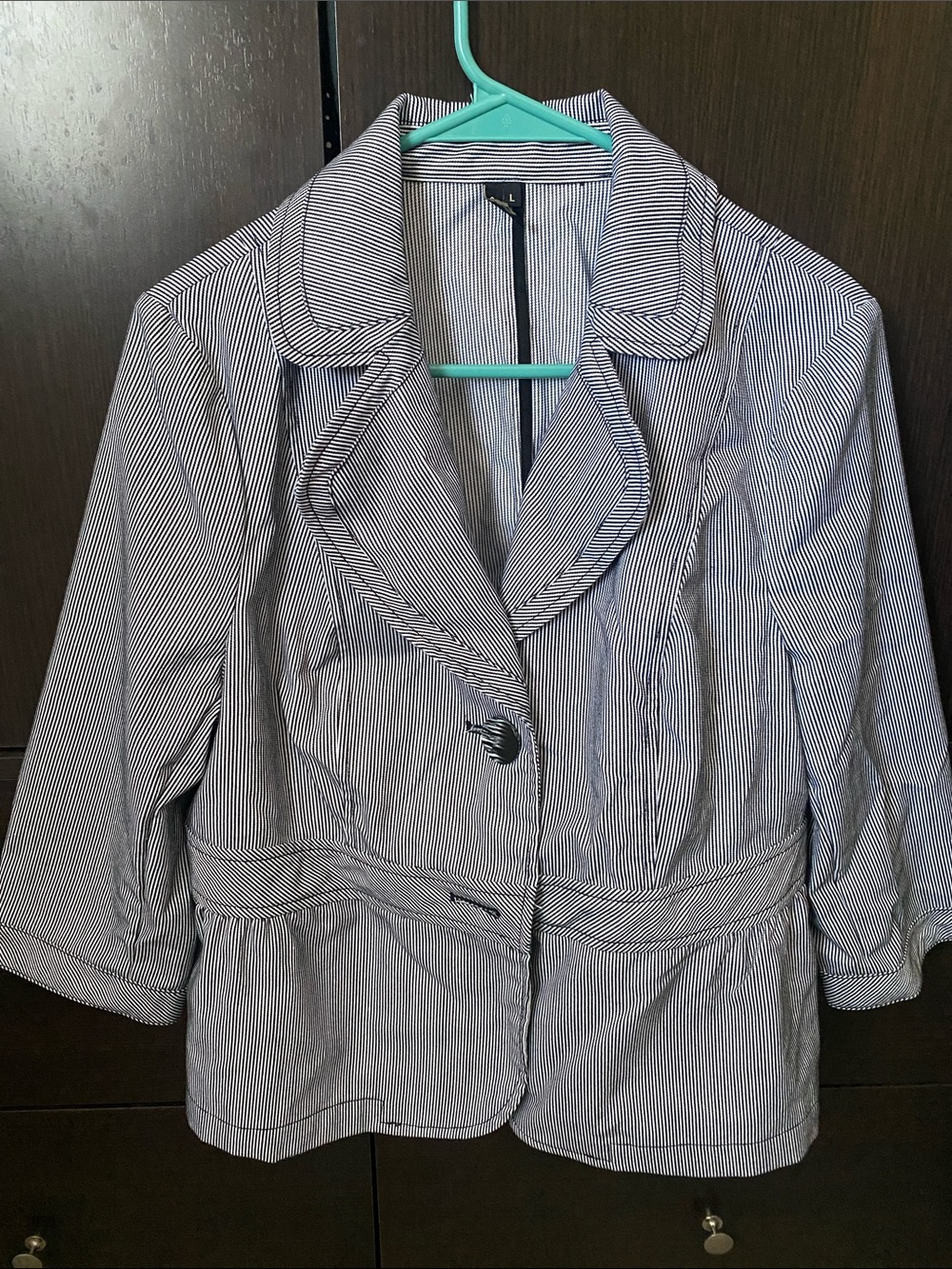 Ambition Black and White Pinstripe Women’s Blazer Jacket